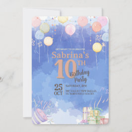 Invitación Watercolor Blue Sky Balloon Birthday Invitation