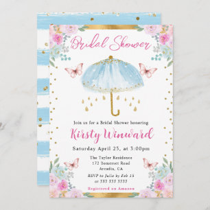 Invitación Watercolor Blue Spring Umbrella Brilla Shower