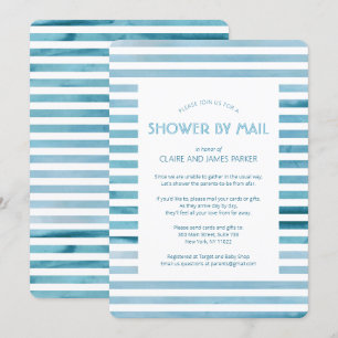 Invitación Watercolor Blue Stripes Baby Shower por correo