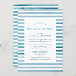 Invitación Watercolor Blue Stripes Baby Shower por correo