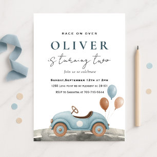 Invitación Watercolor Blue Toy Car Birday
