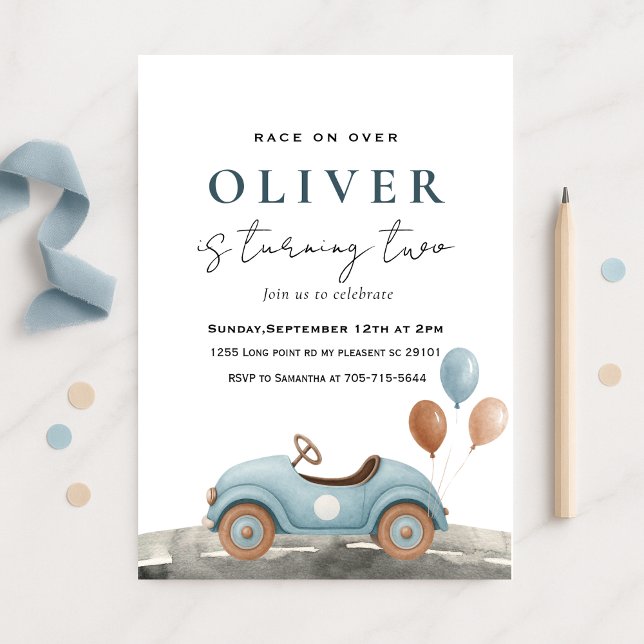 Invitación Watercolor Blue Toy Car Birday (Subido por el creador)