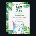 Invitación Watercolor Blue Trex Greenery Kids Tercer cumpleañ<br><div class="desc">Dos adorables amigos de T-Rex llevan coloridos gorras fiestas,  rodeados de exuberante vegetación y divertidos salpicaduras de acuarelas,  que encarnan una deliciosa celebración de dino-mitas.</div>