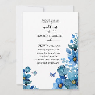 Invitación watercolor blue wedding Invitation