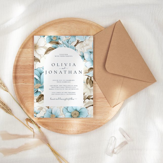 Invitación Watercolor Blue Winter Floral Aesthetic Boda (Subido por el creador)