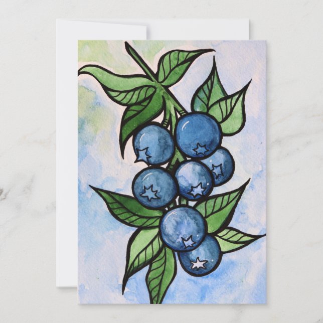 Invitación Watercolor Blueberries (Anverso)