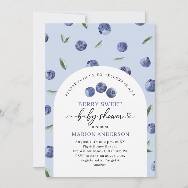 Invitación Watercolor Blueberry Baby (Anverso)