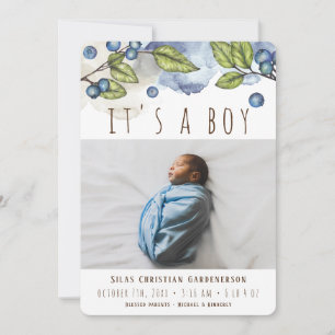 Invitación Watercolor Blueberry Boy