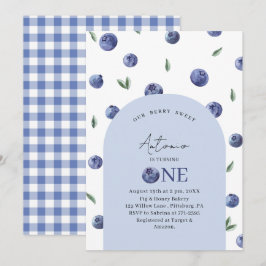 Invitación Watercolor Blueberry Primer Fiesta de cumpleaños