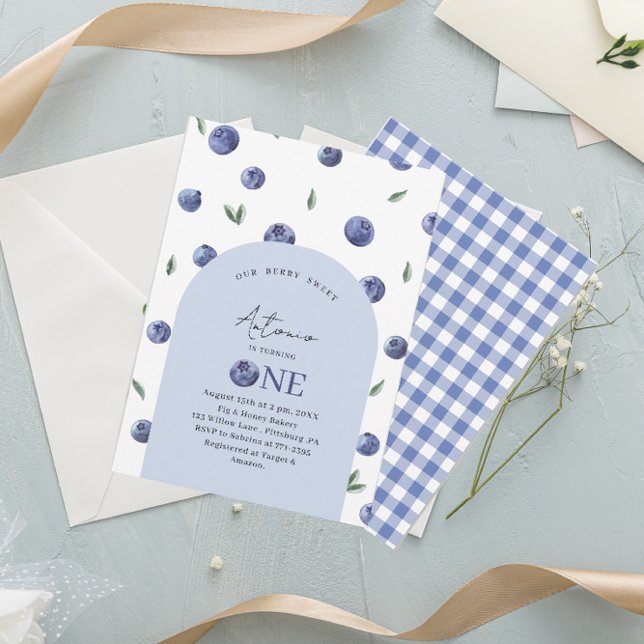 Invitación Watercolor Blueberry Primer Fiesta de cumpleaños (Subido por el creador)