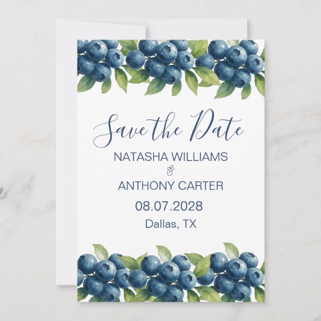 Invitación Watercolor Blueberry Wedding Save the Date (Anverso)