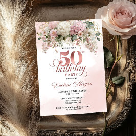 Invitación Watercolor Blush Bouquet Gold Greenery 50 Birthday