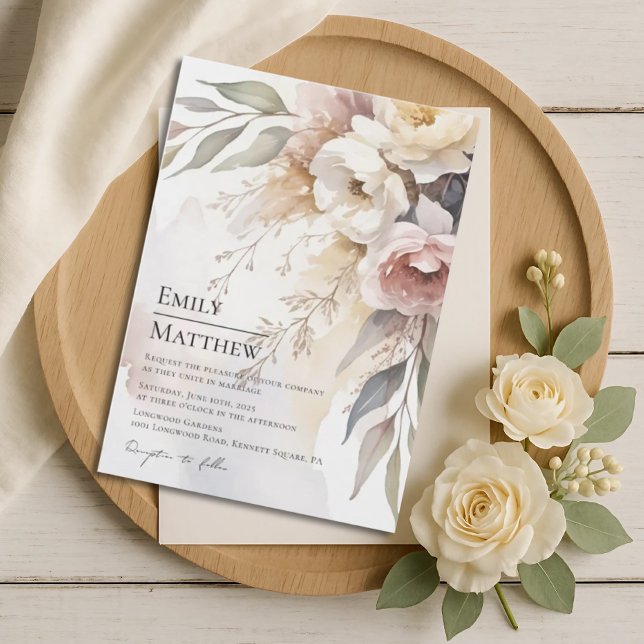 Invitación Watercolor Blush & Ivory Floral Wedding Invitation (Subido por el creador)