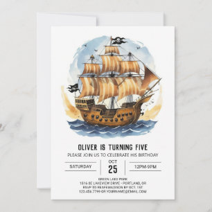 Invitación Watercolor Boat Treasure Map Pirate Birday