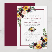Watercolor Boda Floral Mezclado Marco Borgoñoso