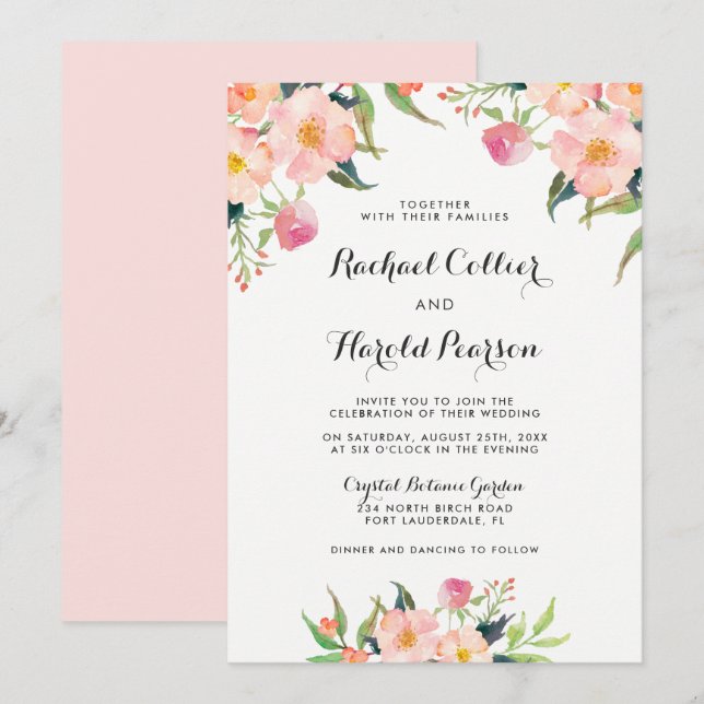 Invitación Watercolor boda Jardín Botánico Floral (Anverso / Reverso)