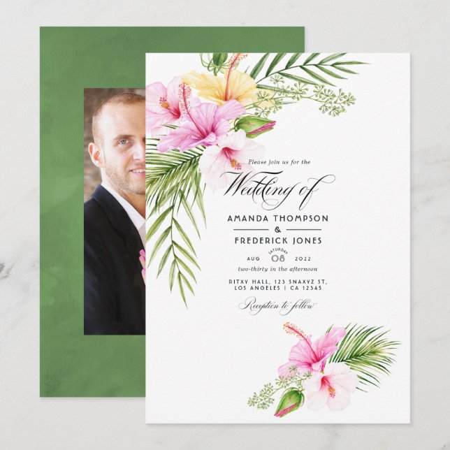 Invitación Watercolor Boda tropical floral Foto (Anverso / Reverso)
