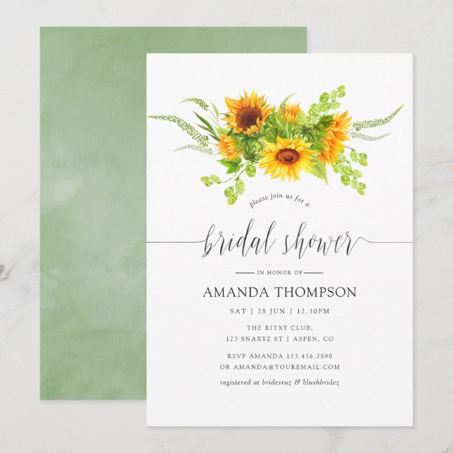 Invitación Watercolor Bohemian Boho Sunflowers Shower (Anverso / Reverso)