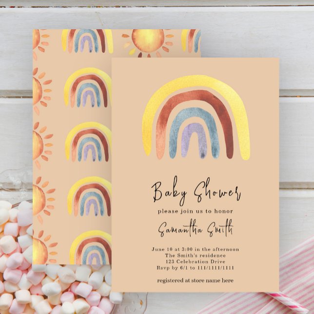 Invitación Watercolor Boho arco iris Baby Shower (Subido por el creador)
