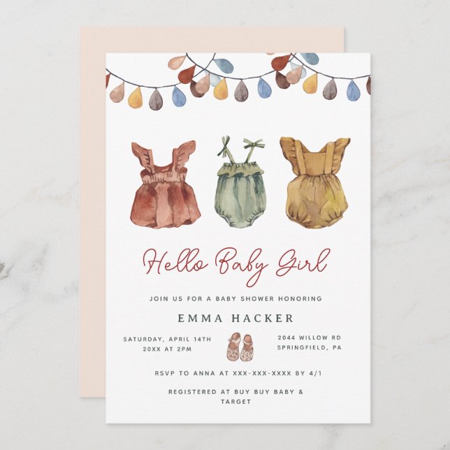 Invitación Watercolor Boho Baby Shower (Anverso / Reverso)