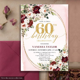 Invitación Watercolor Boho Blush Burgundy 60th Birthday Card