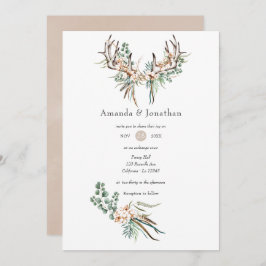 Invitación Watercolor Boho Cotton y Eucalyptus Boho Boda