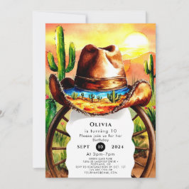Invitación Watercolor Boho Cowboy Cumpleaños