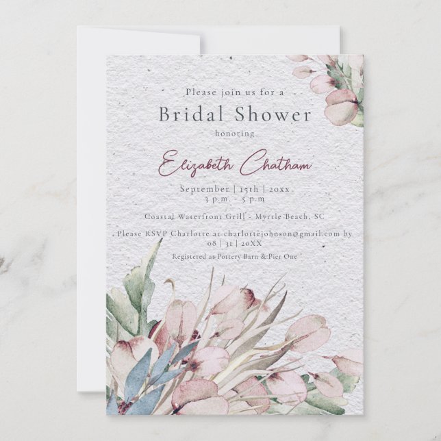 Invitación Watercolor Boho Floral and Botanical Bridal Shower (Anverso)