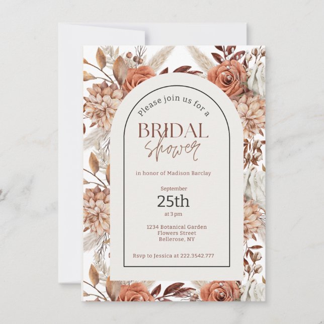 Invitación Watercolor Boho Floral Bridal Shower (Anverso)