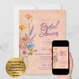 Invitación Watercolor Boho Floral Flores silvestres Ducha de 
