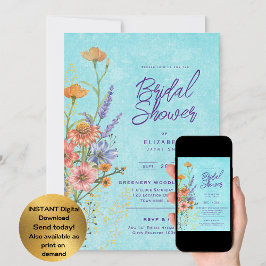 Invitación Watercolor Boho Floral Flores silvestres Ducha de 