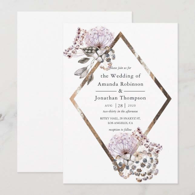 Invitación Watercolor Boho Flores secas Boda (Anverso / Reverso)