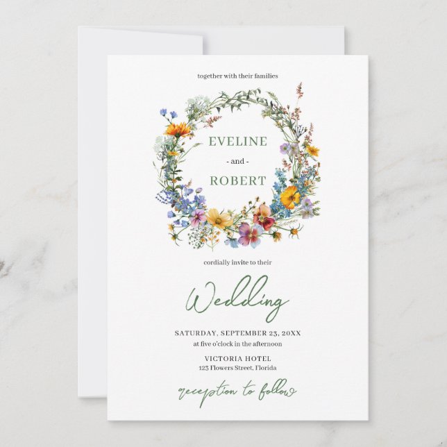 Invitación Watercolor Boho flores silvestres florales (Anverso)