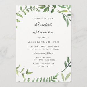 Invitación Watercolor Boho Green Leaf Bridal Shower Card