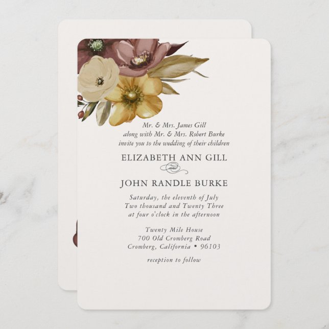 Invitación Watercolor Boho Neutral Wedding  (Anverso / Reverso)