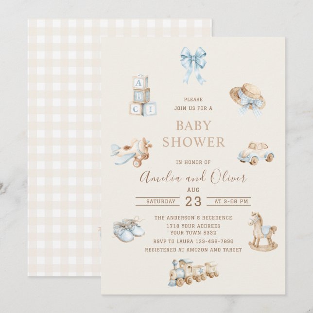 Invitación Watercolor Boho Nursery boy  baby shower (Anverso / Reverso)