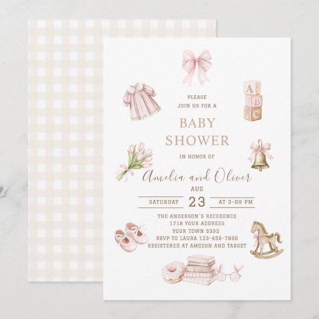 Invitación Watercolor Boho Nursery girl  baby shower (Anverso / Reverso)