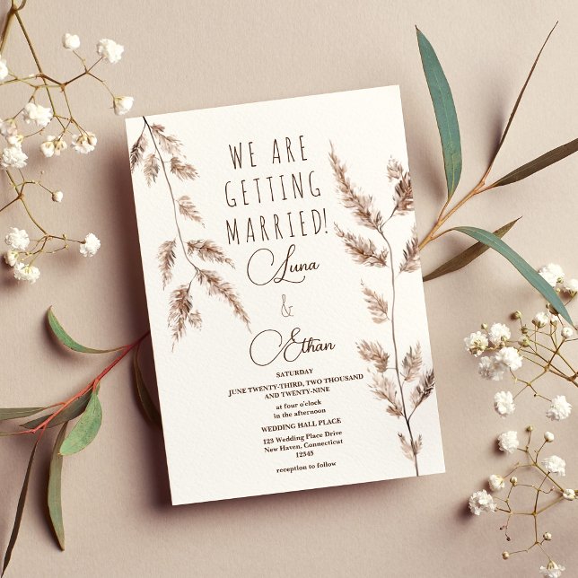 Invitación Watercolor Boho Pampas Grass Boda (Watercolor Boho Pampas Grass Wedding)