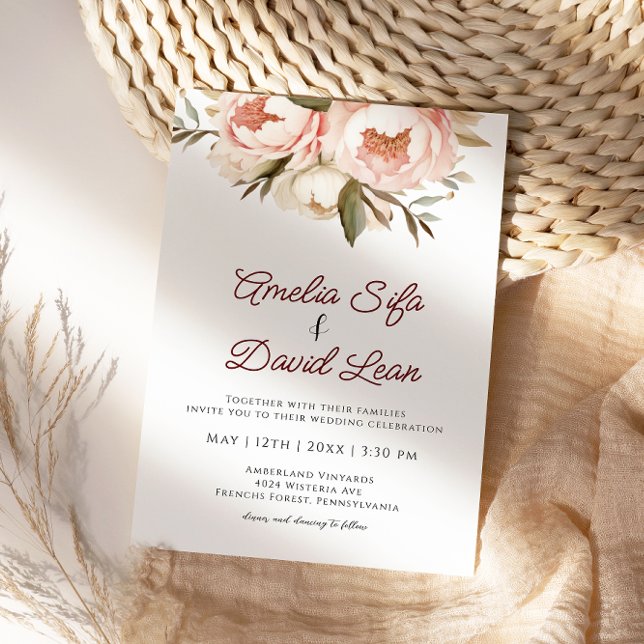 Invitación Watercolor Boho Peonies Boda Floral (Subido por el creador)