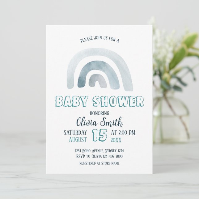 Invitación Watercolor Boho Rainbow Baby Shower (Anverso de pie)