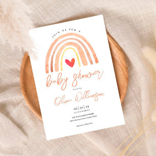 Invitación Watercolor Boho Rainbow Heart Baby Shower