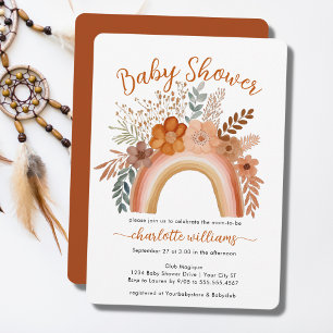 Invitación Watercolor Boho Rainbow Terracotta Baby Shower