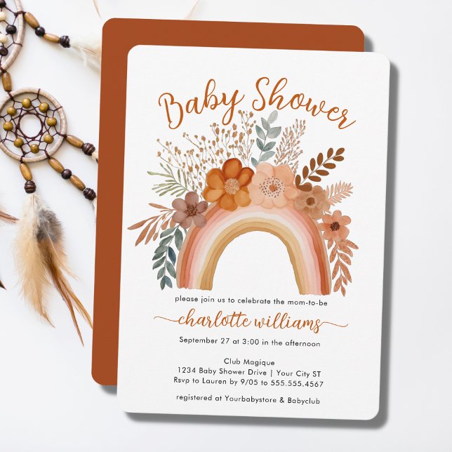 Invitación Watercolor Boho Rainbow Terracotta Baby Shower (Subido por el creador)