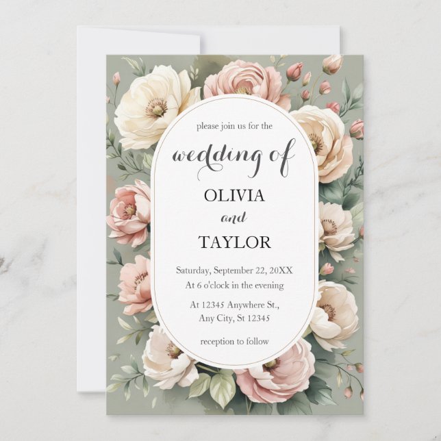 Invitación Watercolor Boho Rosas Floral Rústico Boda (Anverso)
