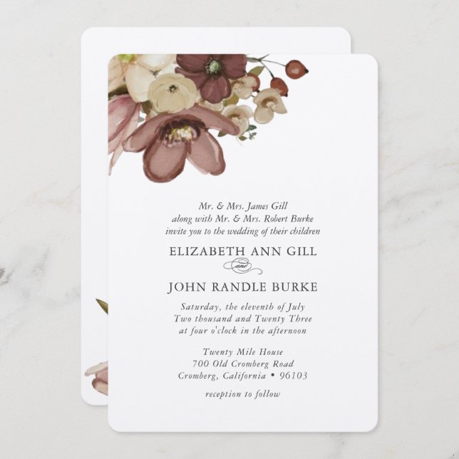 Invitación Watercolor Boho Rose & Neutral Wedding (Anverso / Reverso)