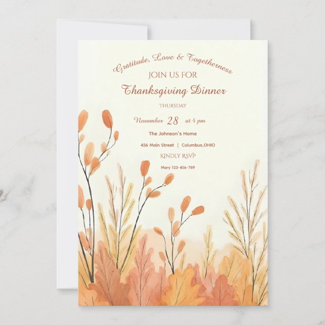 Invitación Watercolor Boho Rustic Pampas Grass Thankending (Anverso)