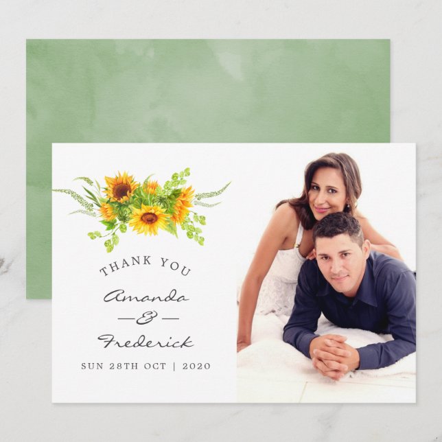 Invitación Watercolor Boho Sunflowers Boda Gracias (Anverso / Reverso)