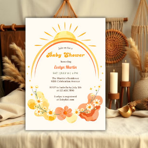 Invitación Watercolor Boho Sunshine Retro Sun Baby Shower