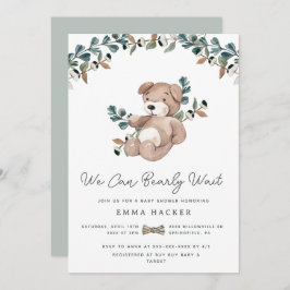 Invitación Watercolor Boho Teddy Bear Green Baby Shower