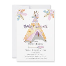 Watercolor Boho Tribal Baby Shower Rustic Teepee